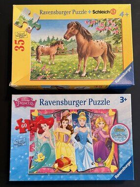 2 Ravensburger Kids Puzzles Disney Princess Glitter Appaloosa Horse 35-60 pc